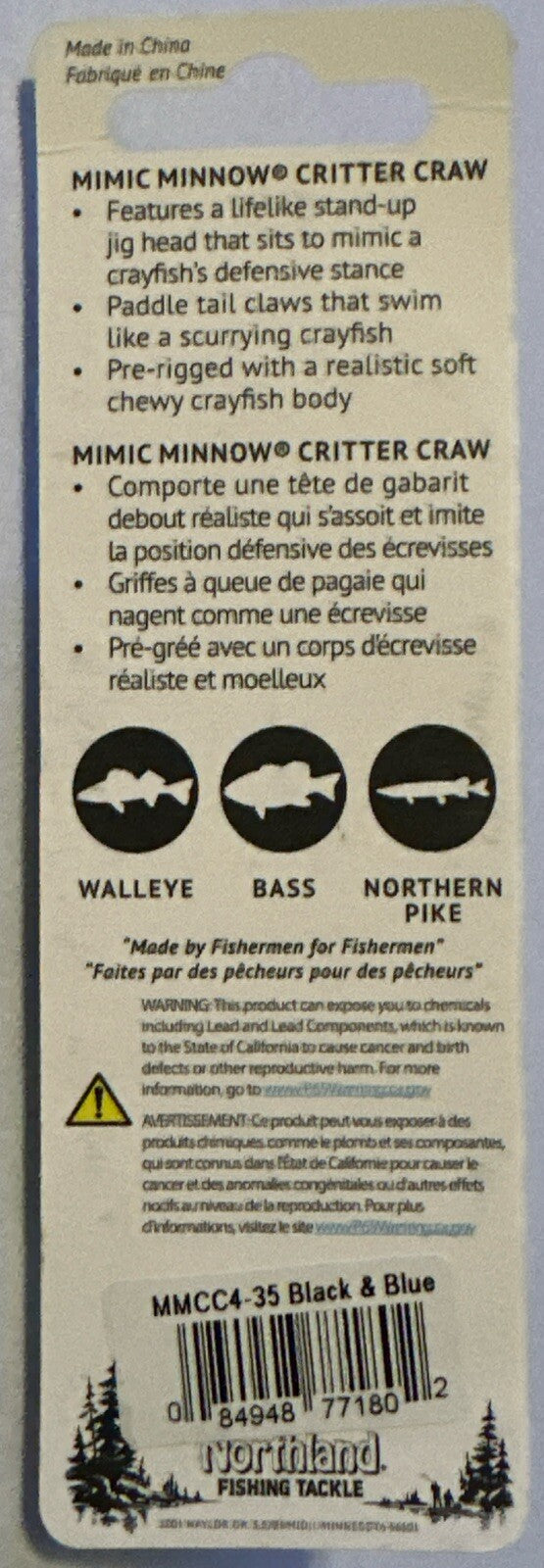 Set of 4 Crawdad Soft Plastic Fishing Lures - Black & Blue Critter Craw