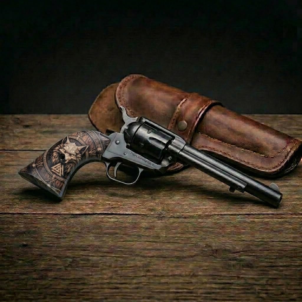 Heritage Rough Rider Gun Grip Set Viking Wolf Design for .22 LR & Magnum Revolvers