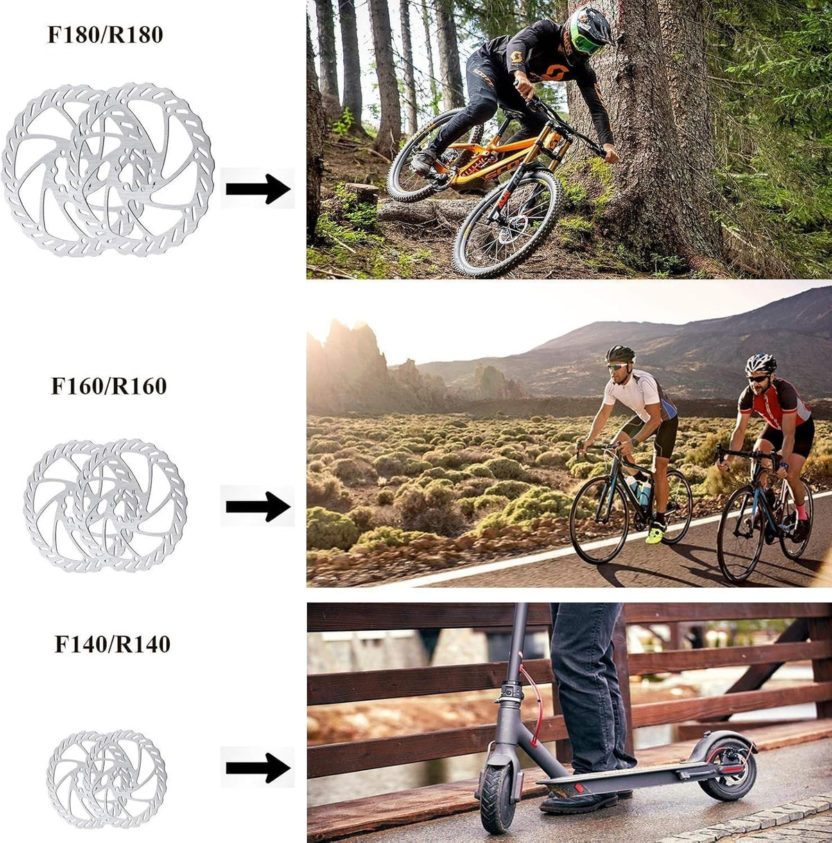 Bike Disc Brake Kit - Complete Set with 2 Aluminum Calipers, Rotors & Levers