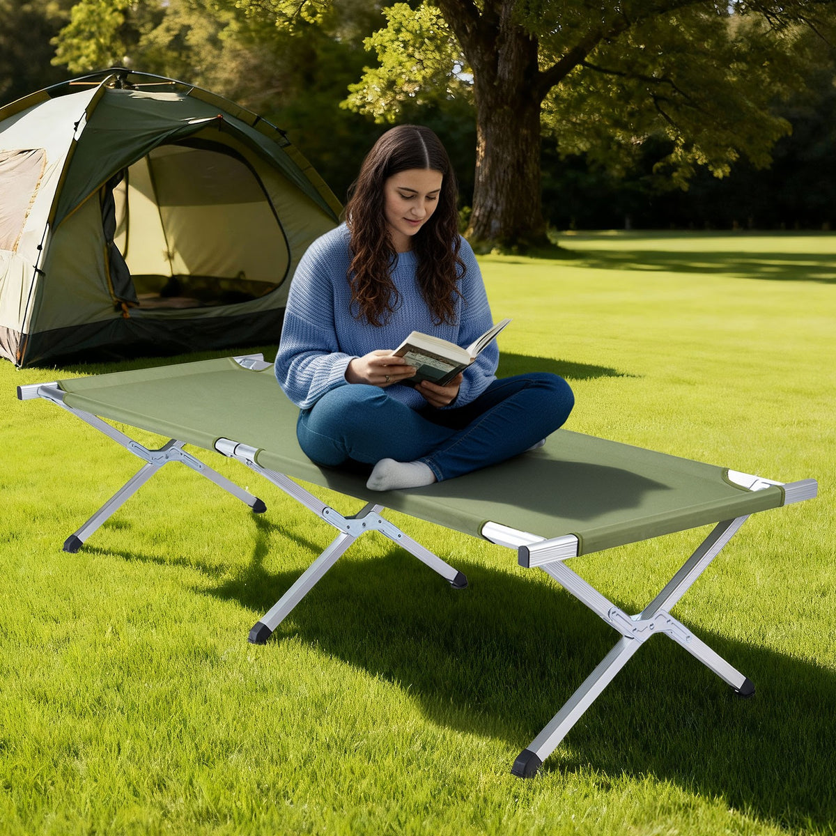 Portable Folding Camping Cot with Carrying Bag - Military Outdoor Bed