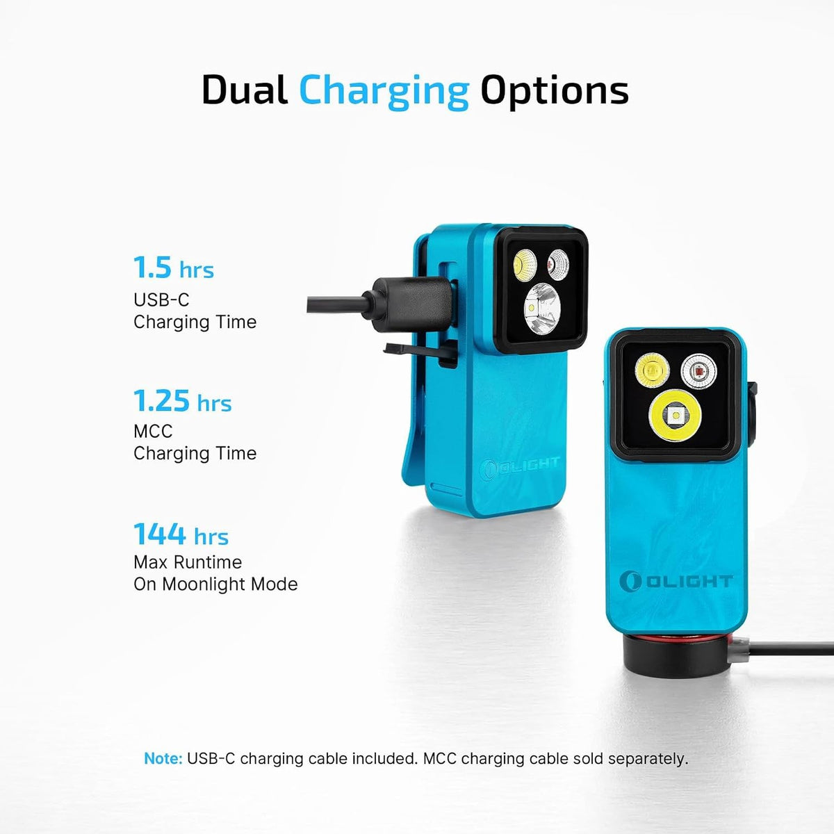 Rechargeable EDC Clip Flashlight with Tilt & Rotation - Tidal Blue