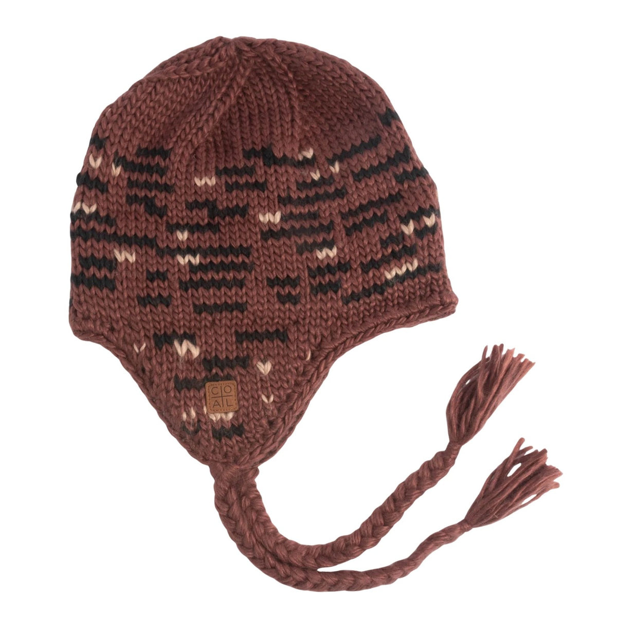 Unisex Burgundy Knit Beanie Hat with Earflaps and Fleece Lining