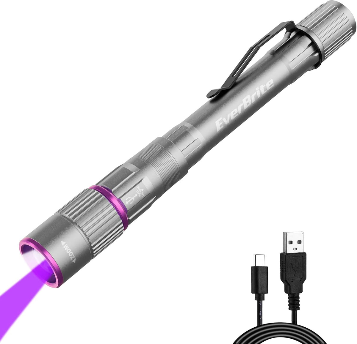 Rechargeable LED Pen Flashlight with UV Black Light 395nm Compact Portable