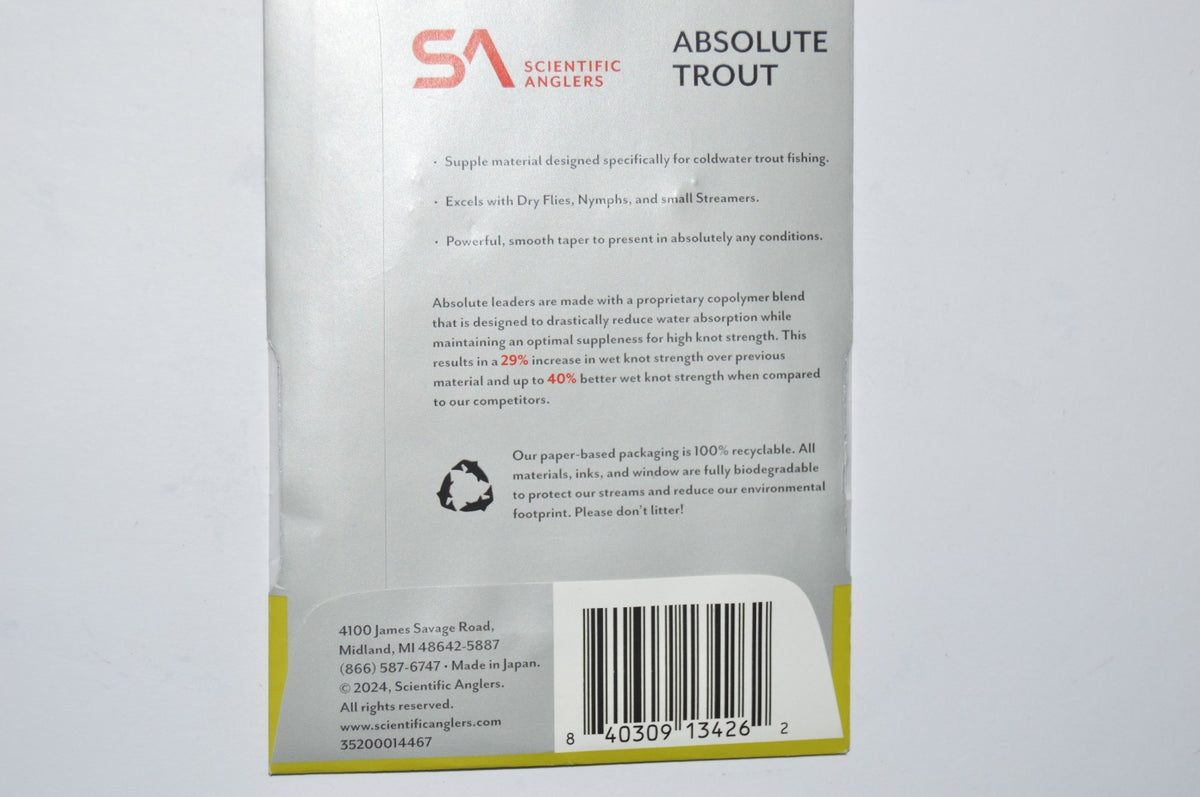 Scientific Anglers Absolute Trout Leaders 9ft 5X 5.9lb Dry Flies Nymphs