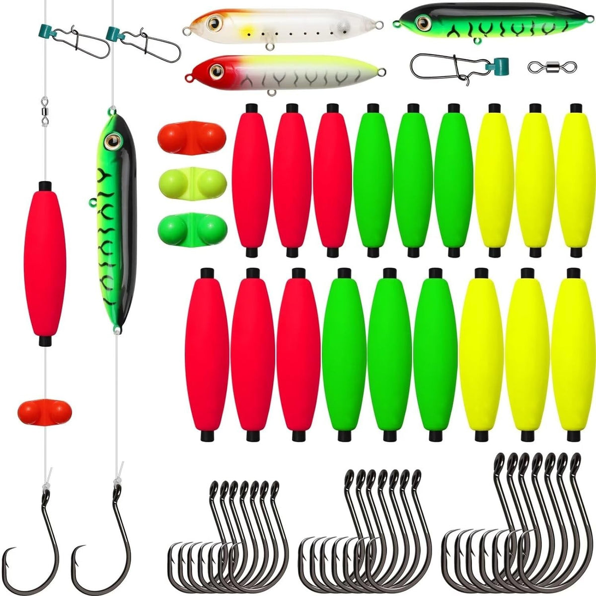 99PCS Catfish Rig Kit with Floats Hooks Bells Swivels DIY Catfishing Accessories