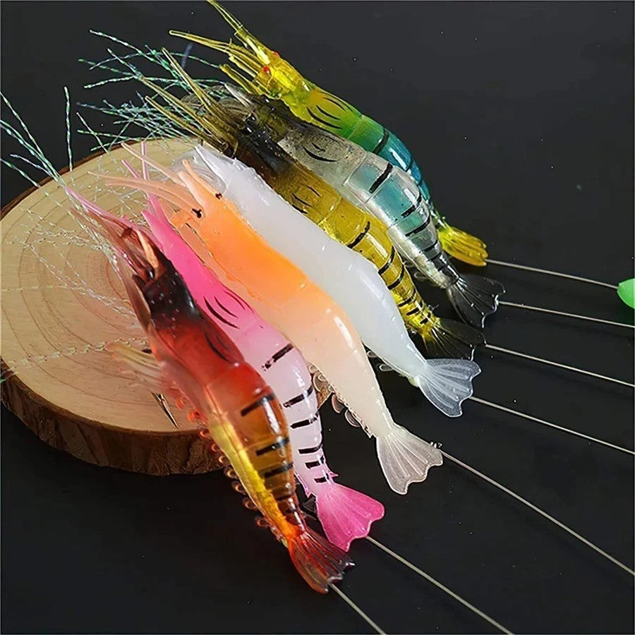 Glow in the Dark Shrimp Fishing Lures Kit - Soft Artificial Bait with Sharp Hooks