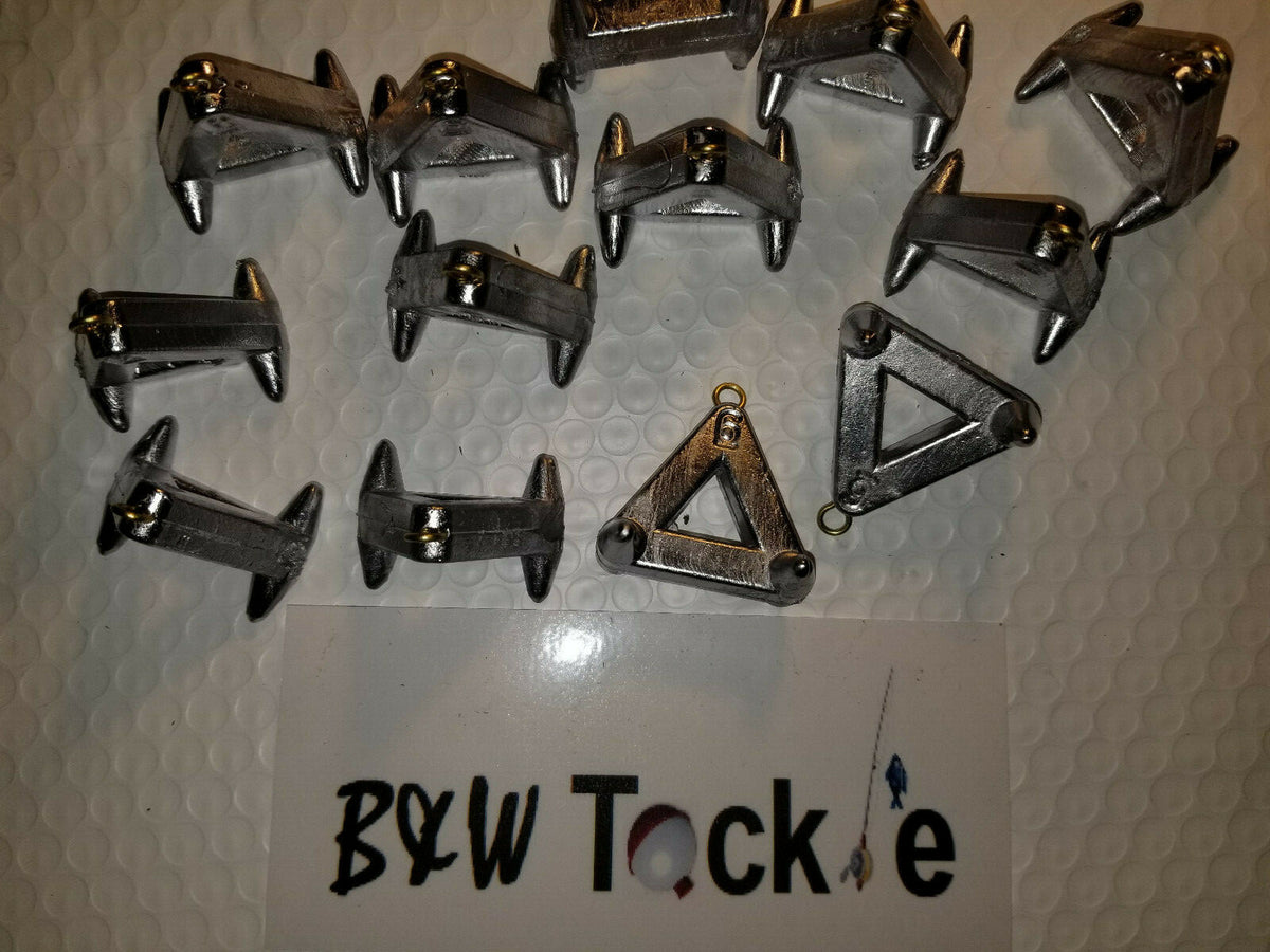 6 oz Triangle Snag Claw Surf Fishing Lead Weights - 12 Sinkers