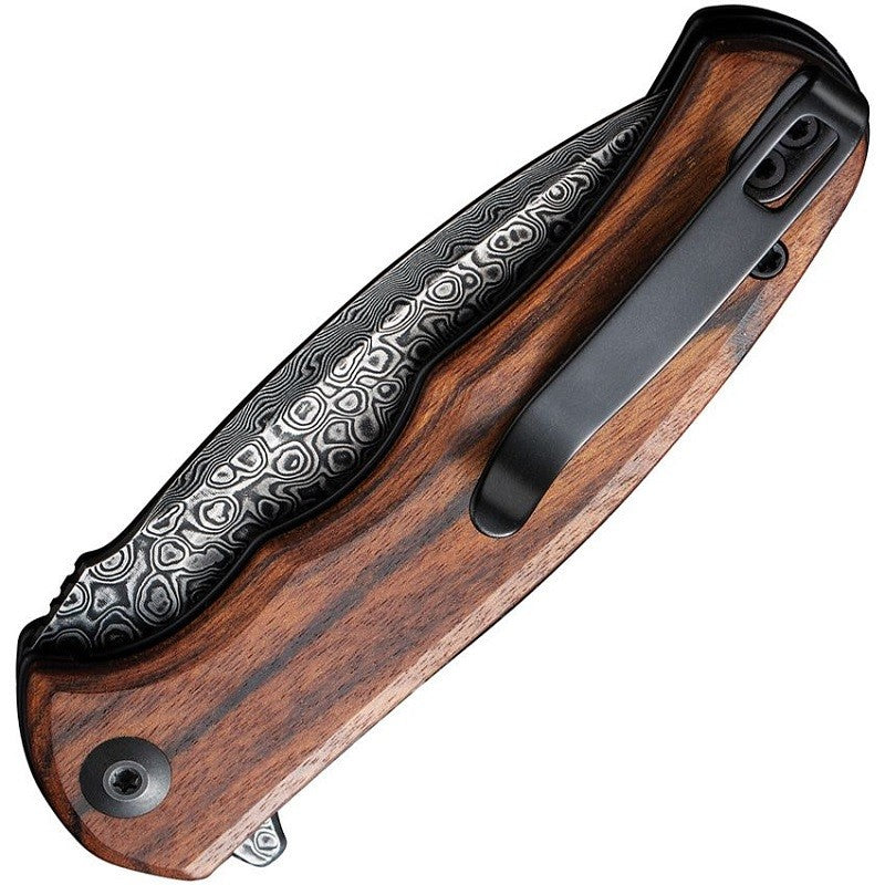 Mini Folding Knife with Damascus Blade and Wood Handle - 2.98 Inch Drop Point
