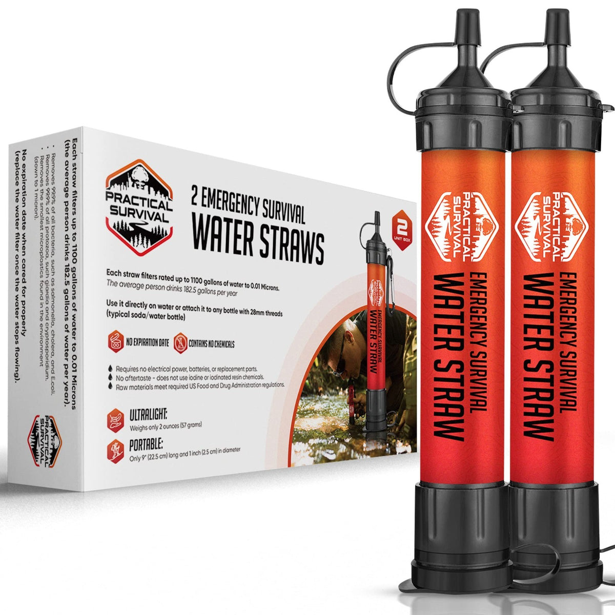 Emergency Water Filter Straws 1800-Gallon Pack for Survival Camping Hiking BPA Free