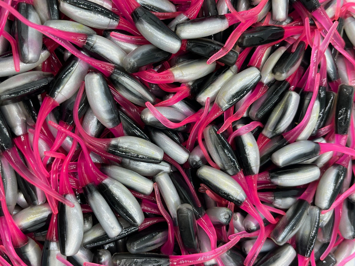 24 Pack 2-Inch Black Firetail Stinger Shad Lures for Crappie Bluegill Perch Fishing
