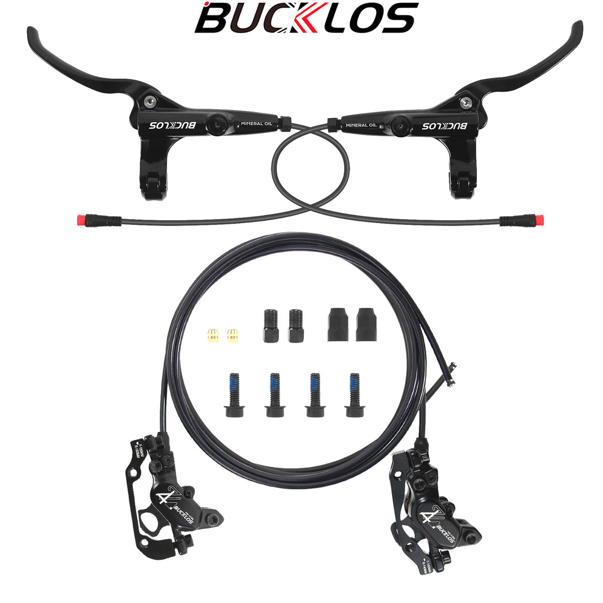 Hydraulic Disc Brake Set for E-Bike - 4-Piston Front & Rear, 1150/1950mm Cables