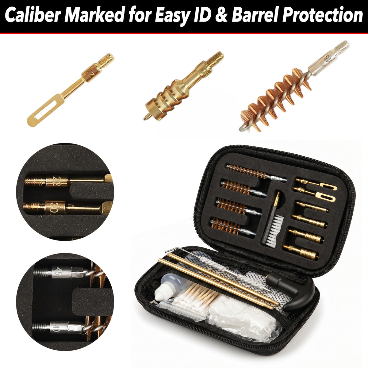 Universal Gun Cleaning Kit for Handguns - Includes Brushes, Patches, Rods & Case