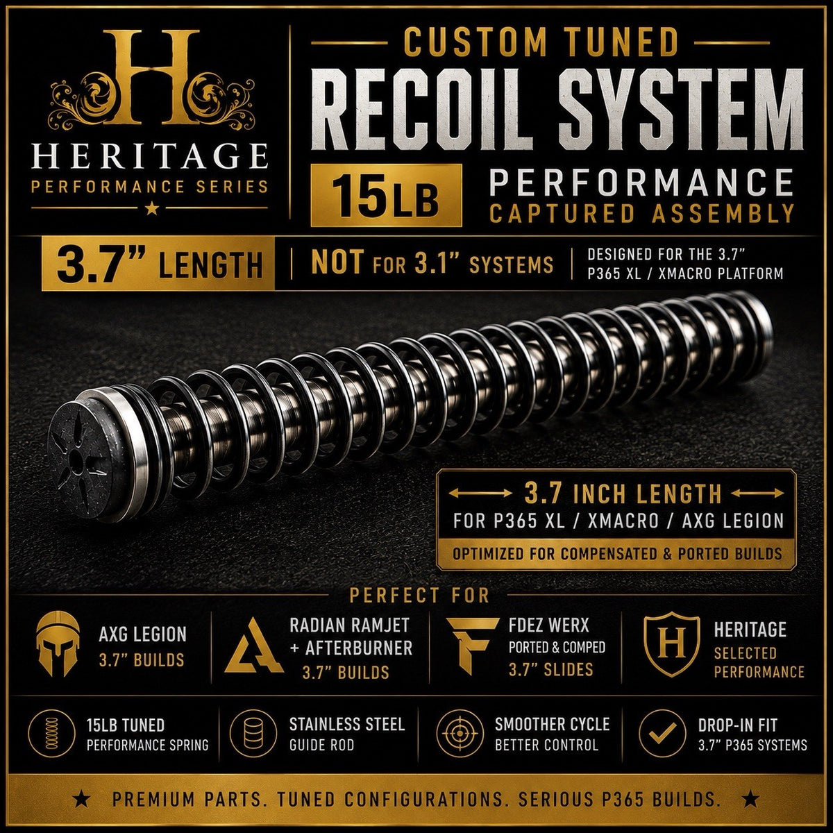 Custom Tuned Recoil System for SIG P365 XL & XMacro Compensated Builds - 15LB