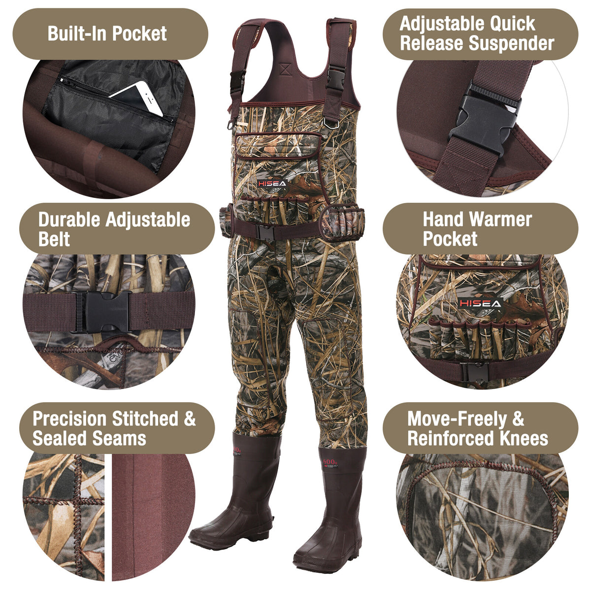 Waterproof Neoprene Chest Waders for Hunting and Fishing - Insulated 600G Bootfoot