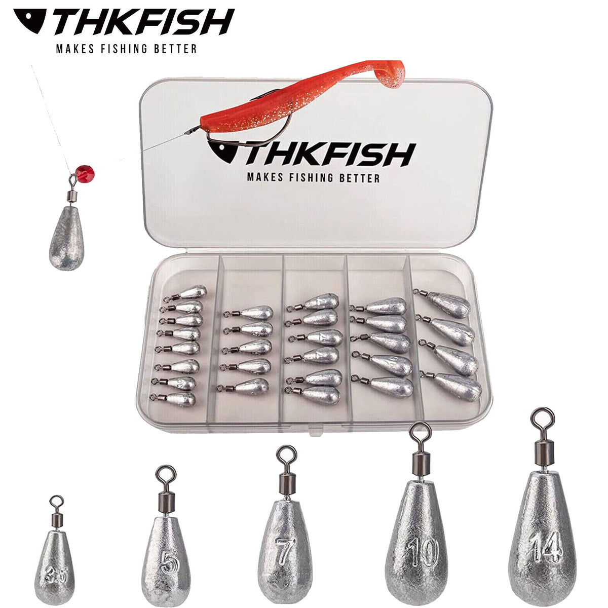 28pcs Fishing Sinkers Kit Lead Drop Shot Weights for Bass Casting and Vertical Fishing