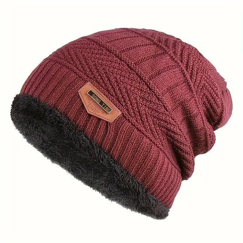 Winter Fleece-Lined Knit Beanie Hat for Men and Women - Thermal Slouch Skull Cap