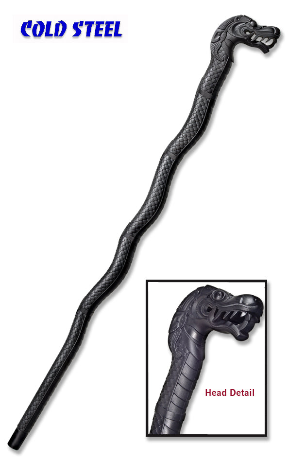 Black Polypropylene Dragon Walking Stick with Intricate Carvings - Durable Cane for Outdoor & Collectible Use