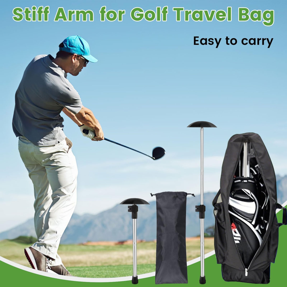Adjustable Stainless Steel Golf Travel Bag Support Pole 33-60 Inches