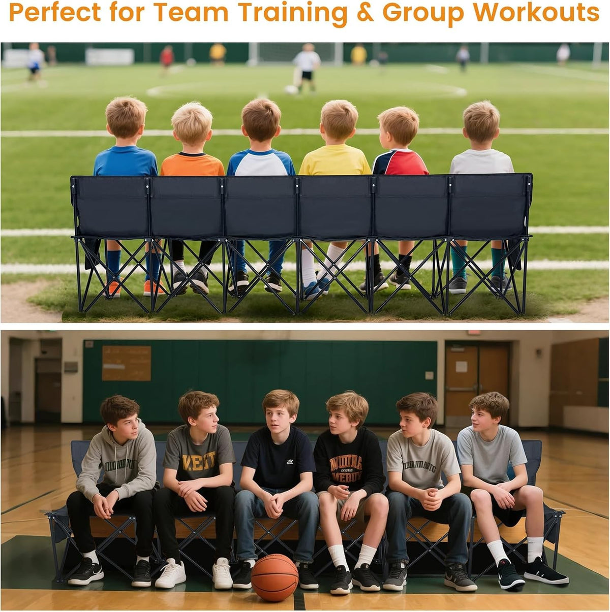 6 Seat Folding Sports Bench with Backrest & Storage for Stadium & Camping