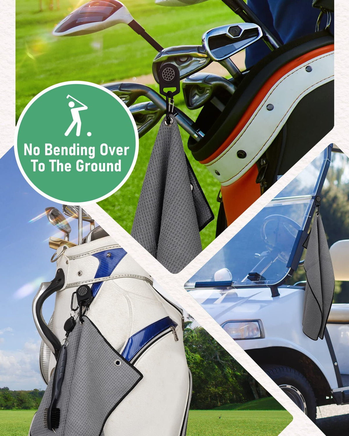 Magnetic Microfiber Golf Towel with Clip - Reversible, Quick Dry, 23.6x15.7in