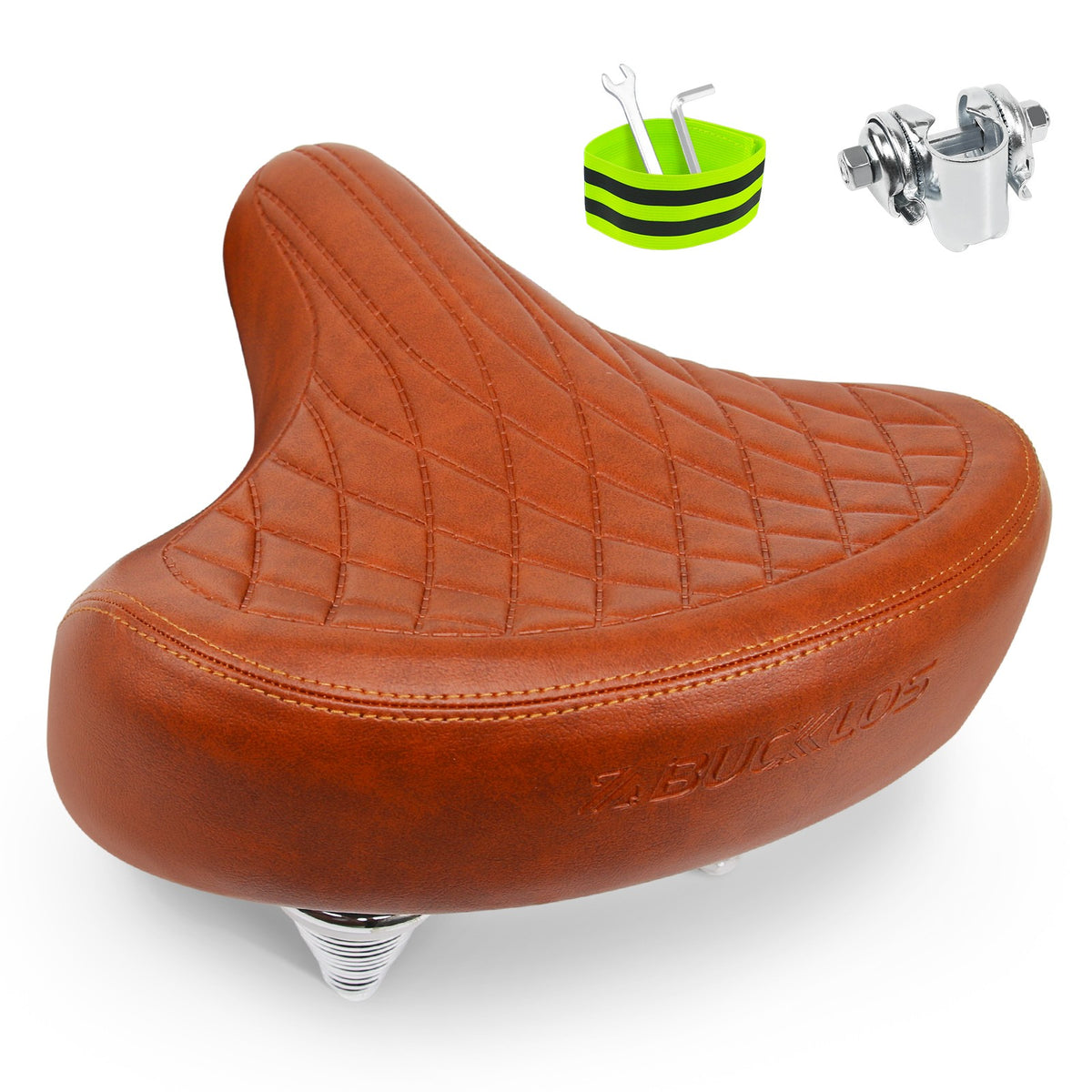 Ergonomic Wide Cruiser Bike Seat with Spring Shock Absorption and Leather Cushion