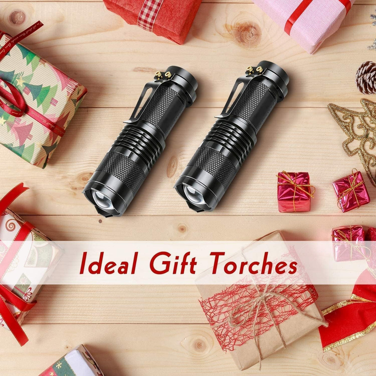 2-Pack Tactical LED Flashlights - Waterproof, Zoomable, 3 Modes, Belt Clip, Compact EDC