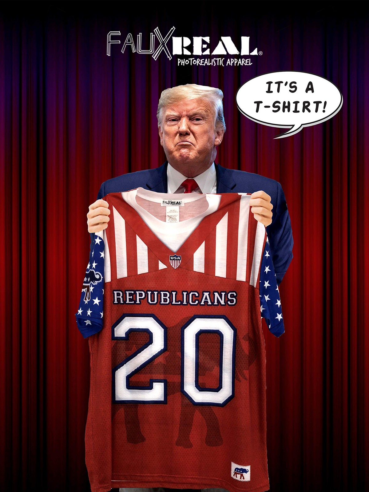 Faux Real Short Sleeve Political T-Shirt Republican 2020 Photorealistic Design