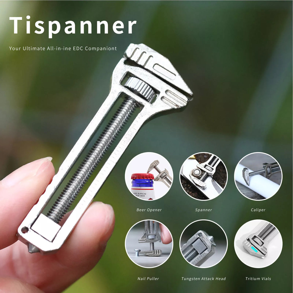 Mini Titanium Multi-Tool Wrench with Bottle Opener Keychain for Camping & DIY