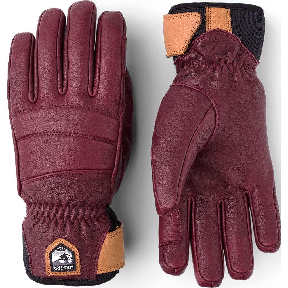 Women's Leather Ski Gloves with Insulation and Velcro Cuff - Bordeaux, X-Large