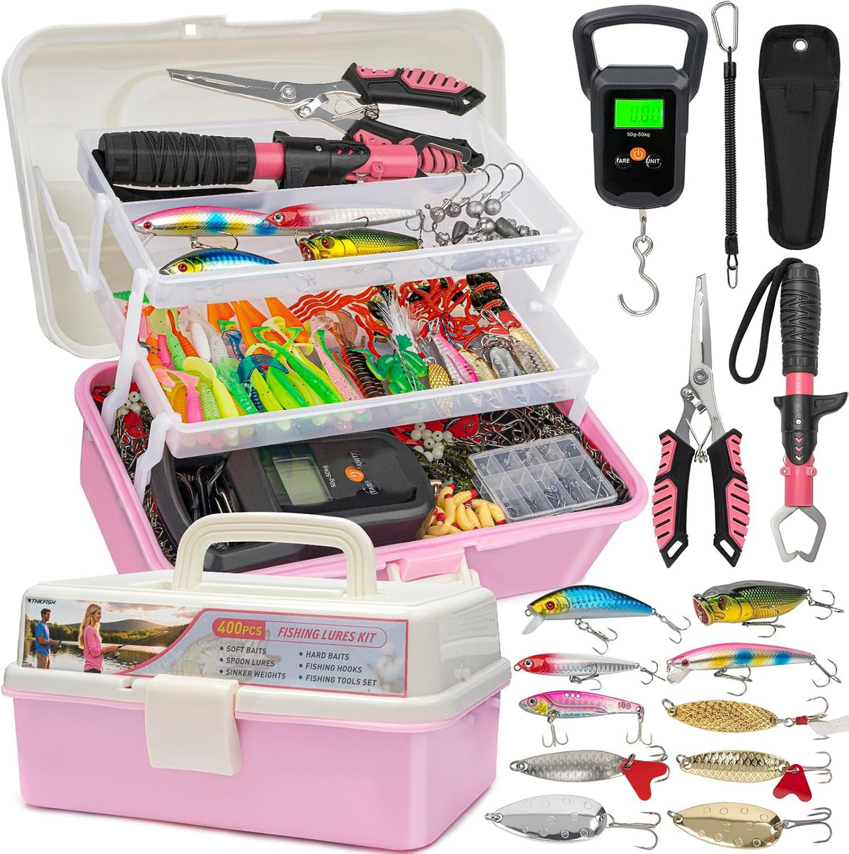 413-Piece Fishing Lures Kit with Tackle Box - Complete Bass Fishing Gear Set