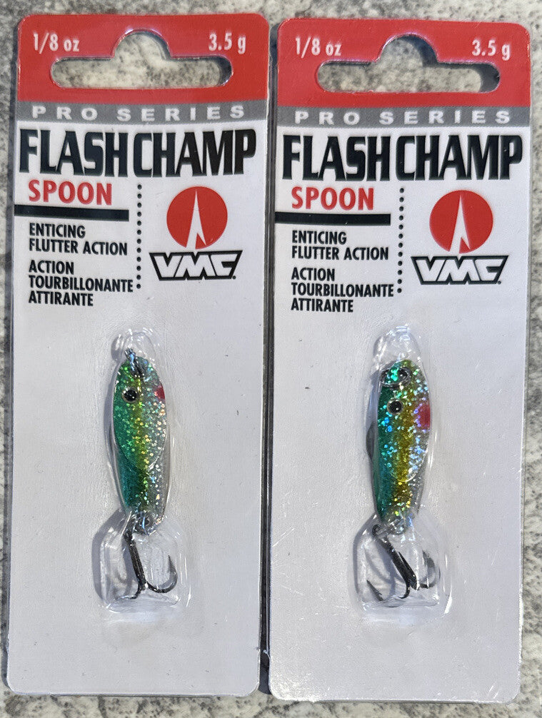 VMC Pro Series Flash Champ Ice Fishing Spoon 1/8 OZ Emerald Shiner 2 Pack