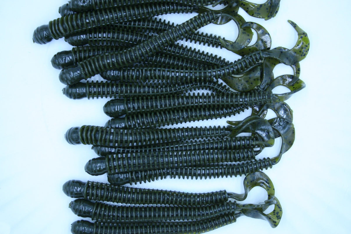 4-Inch Green Pumpkin Soft Plastic Worms for Walleye and Bass Fishing - 50 or 20 Pack