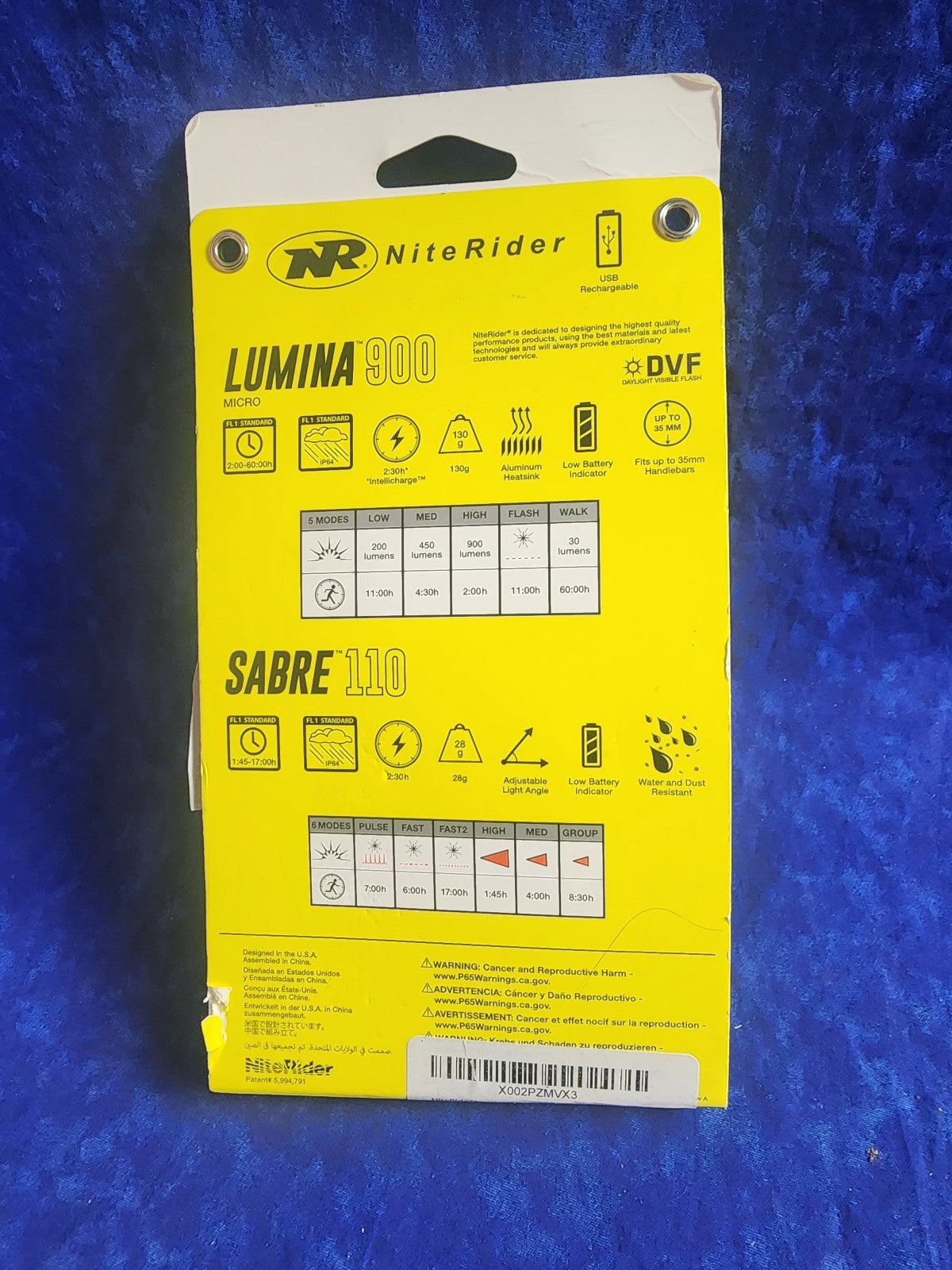 USB Rechargeable Bike Lights Front & Rear Set - Lumina 900 and Sabre 110