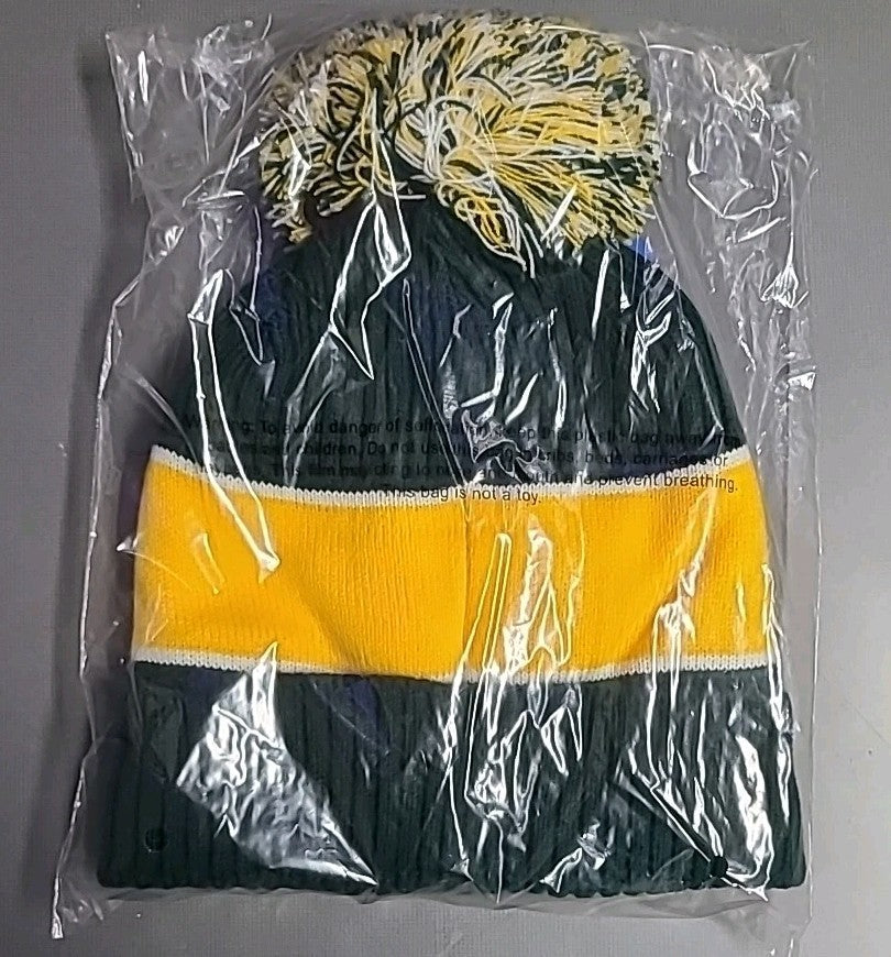 Winter Sports Green & Gold Pom Hat with Fleece Lining - Style