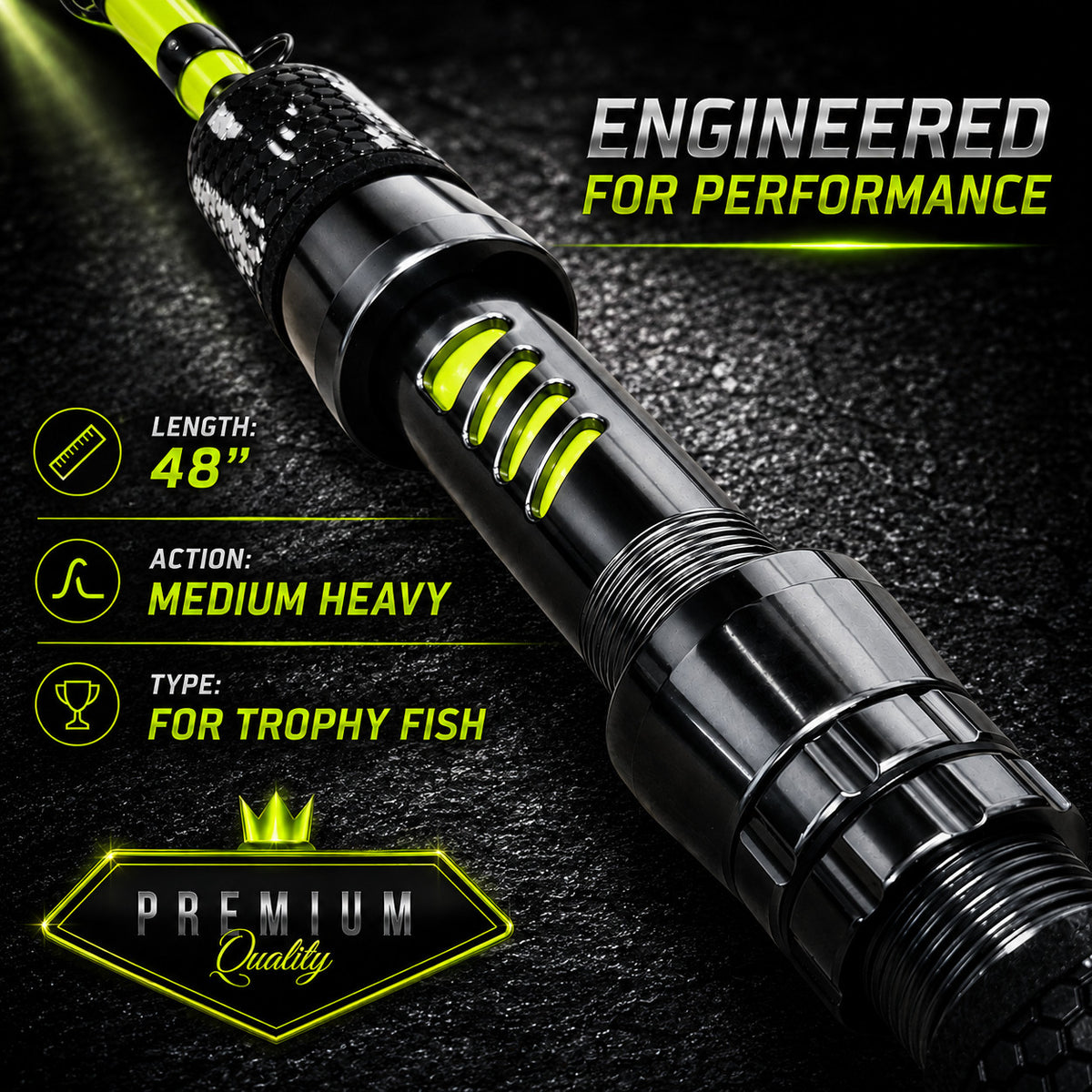 Ice Fishing Rod 48 Inch Premium Design for Lake Trout & Mackinaw - Yellow