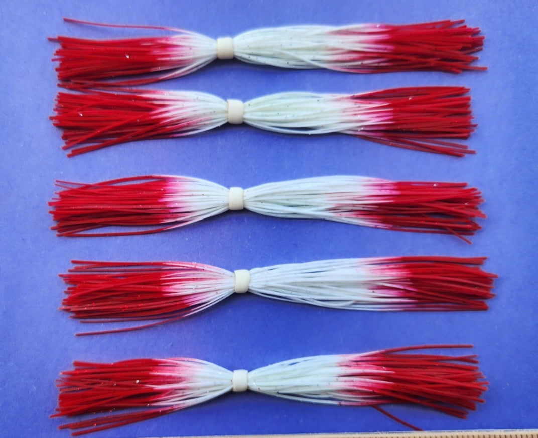 Fishing Lure Skirt Set - Silicone Spinnerbait & Jig Tackle, White/Red Tips, Glitter, 5 Inch