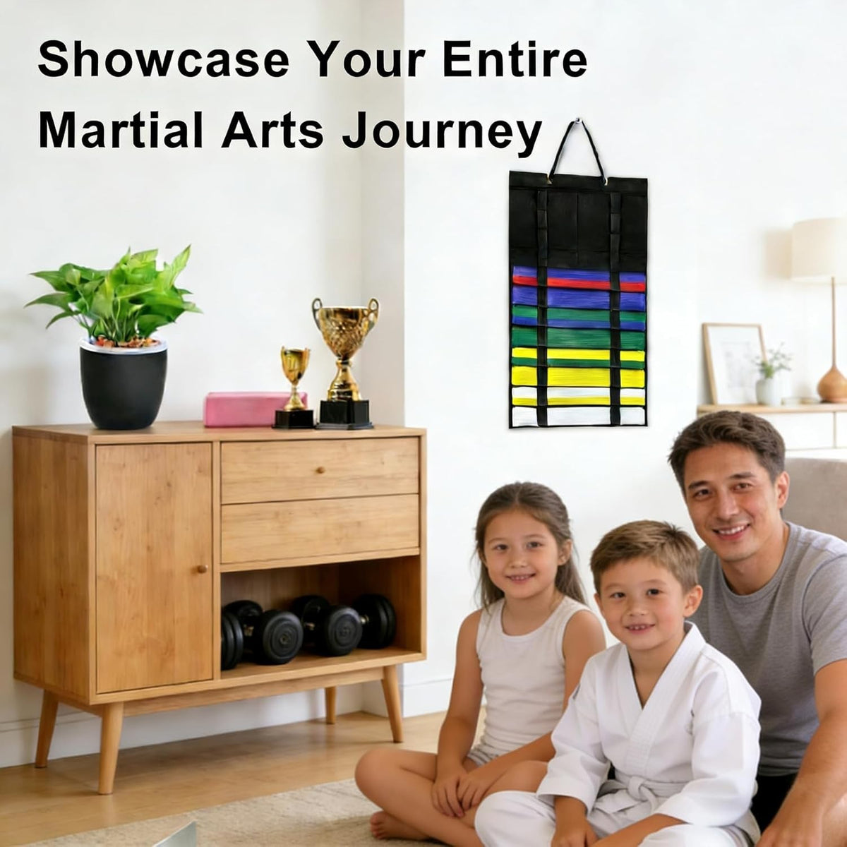 Martial Arts Belt Display Rack Holds Up to 12 Belts for Karate Taekwondo BJJ Judo