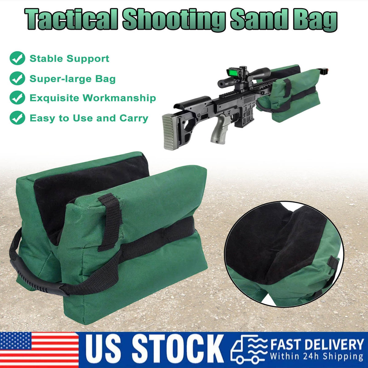 Shooting Range Sand Bag Set Rifle & Shotgun Bench Rest Support