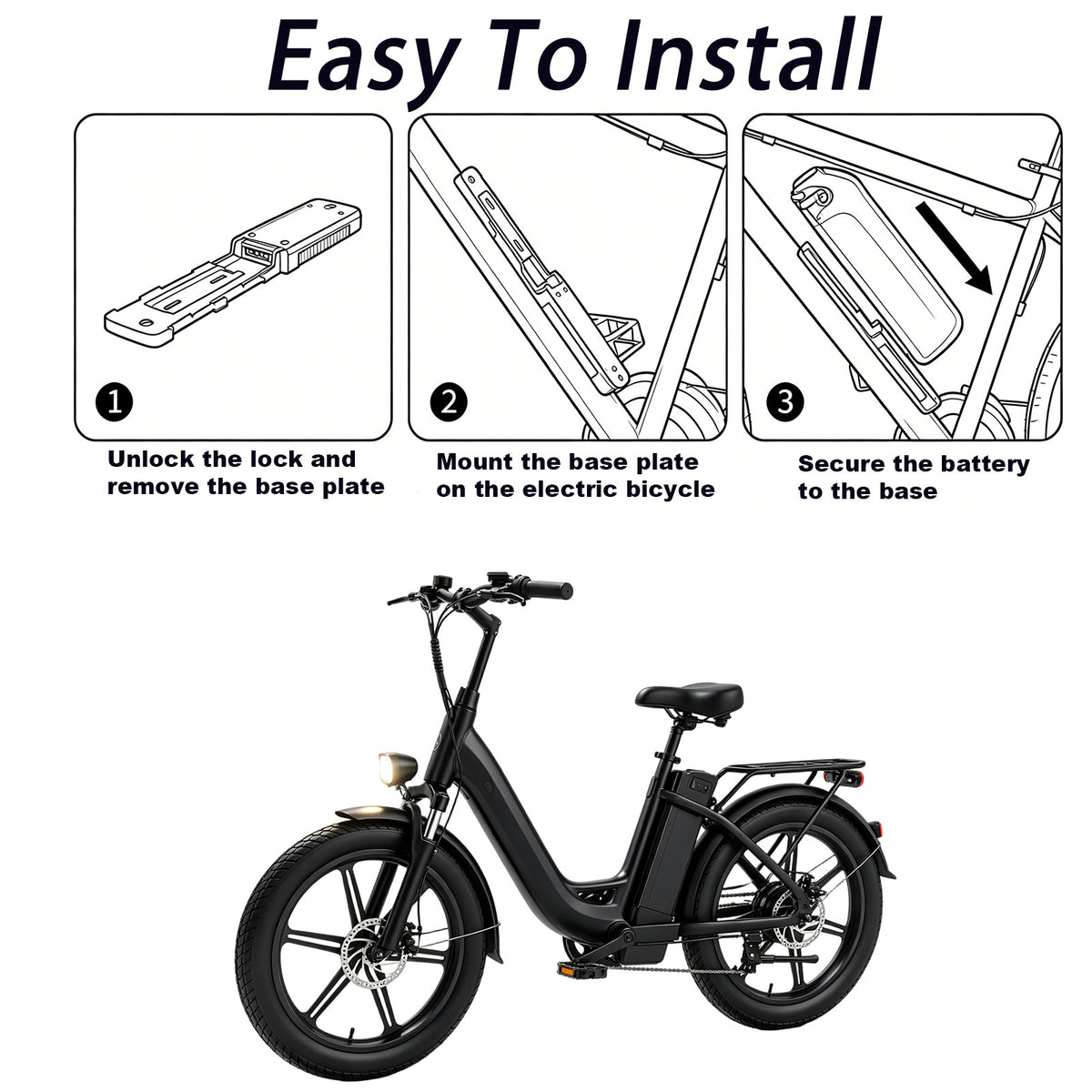 36V 10Ah Lithium Battery for E-Bikes 0-600W Motor with 30A BMS, Waterproof & Lockable