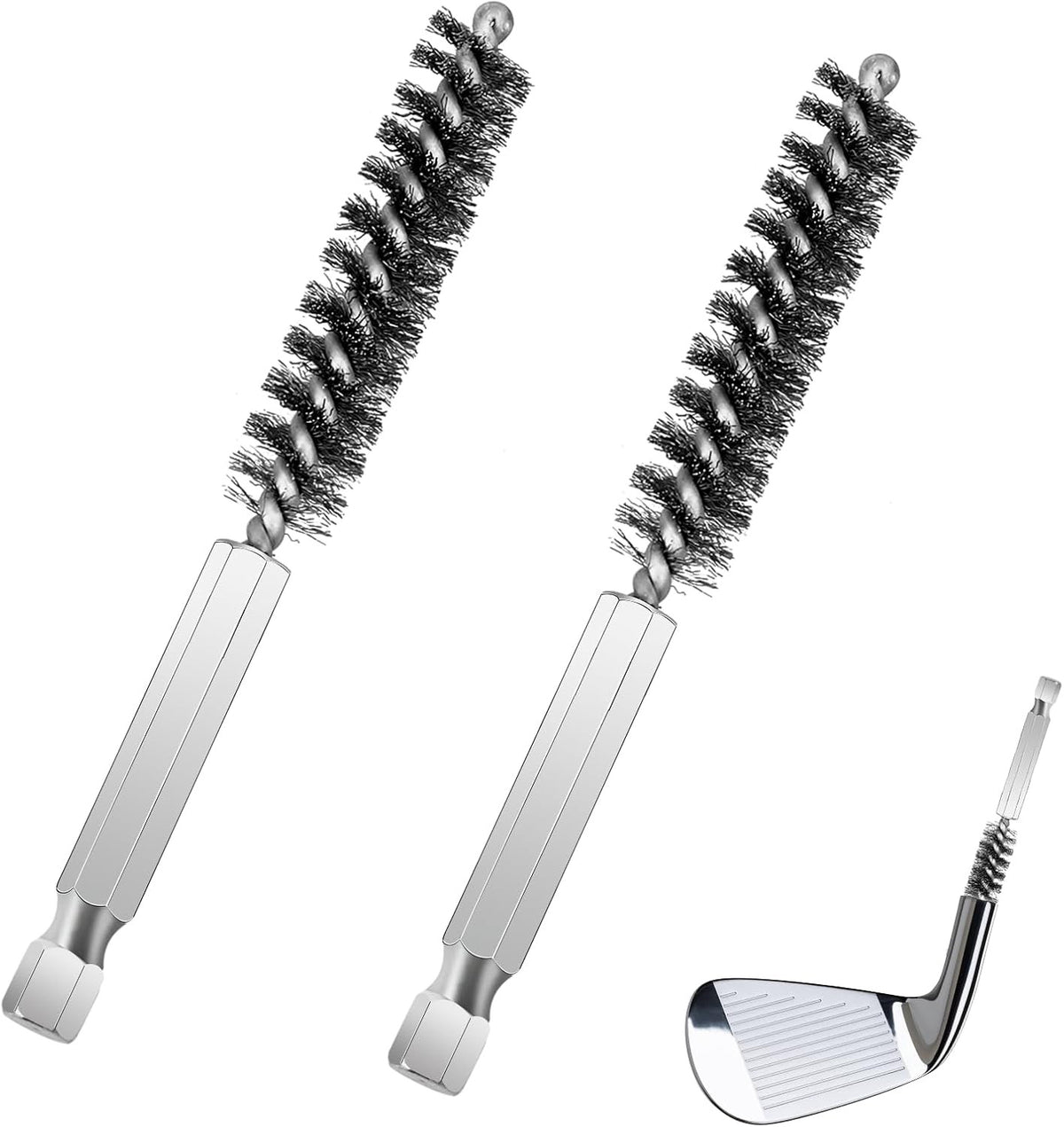 Golf Club Head Hosel Brush Set - Stainless Steel Cleaning Tools for Golf Shafts