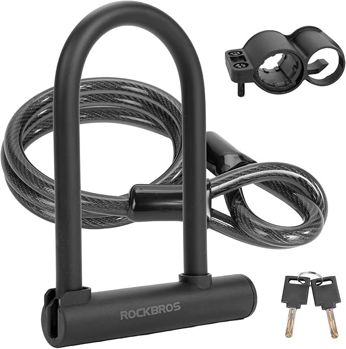 Heavy Duty Bike U Lock with 4ft Cable Anti-Theft Lock & Mounting Bracket