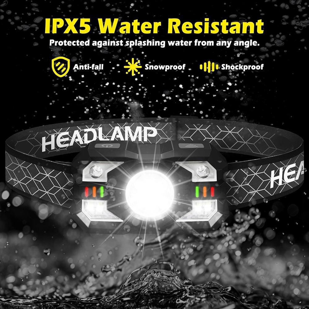 Rechargeable LED Headlamp with Motion Sensor Waterproof Headlight Outdoor