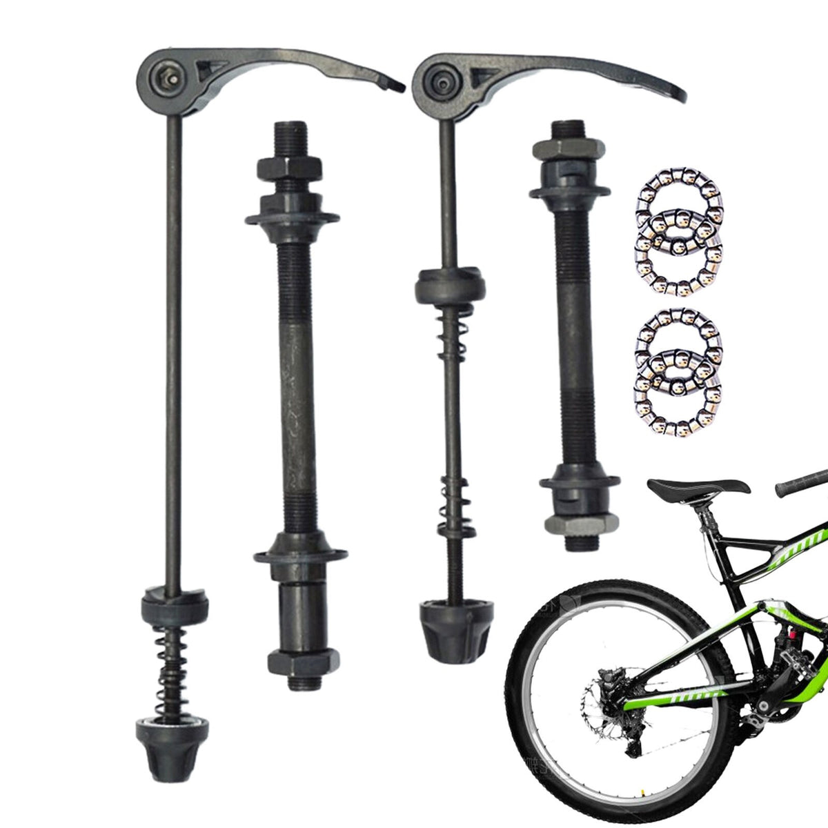 Steel Bicycle Hub Bearings and Quick Release Skewer Set - Front & Rear