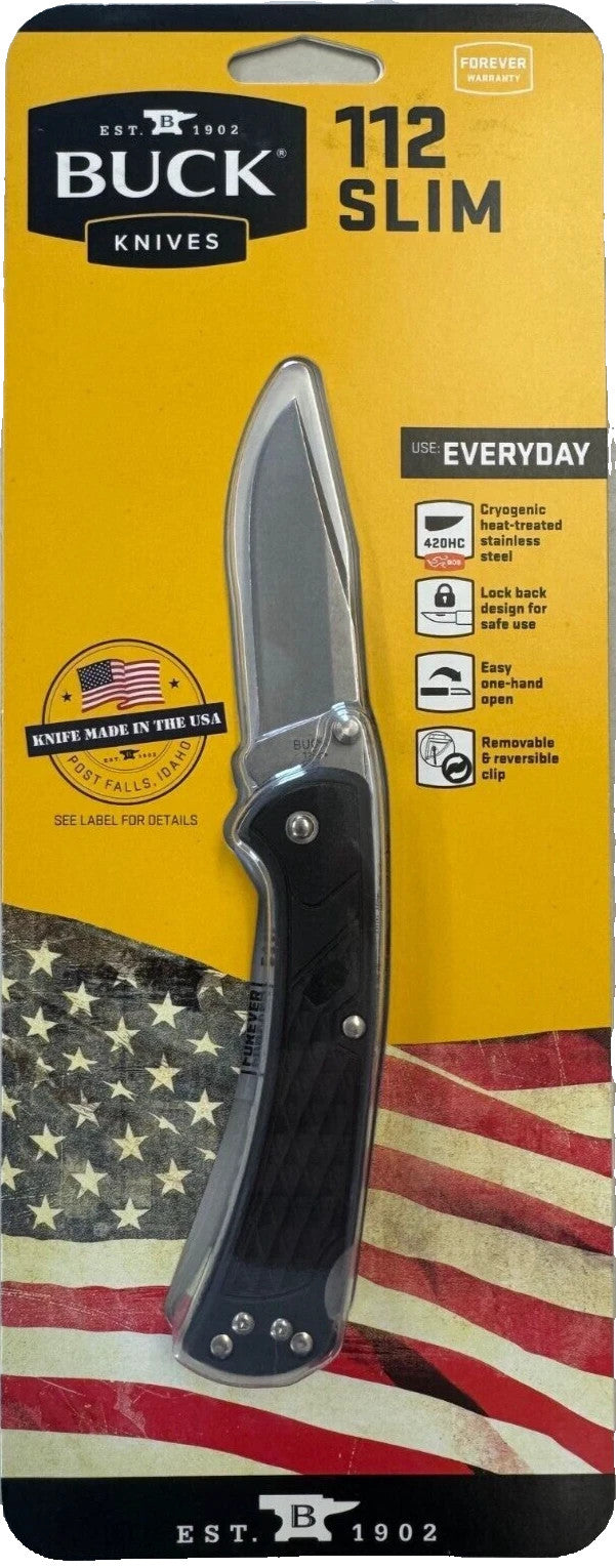 Buck 112 Slim Select Folding Knife with Black Nylon Handle, 3-Inch Blade