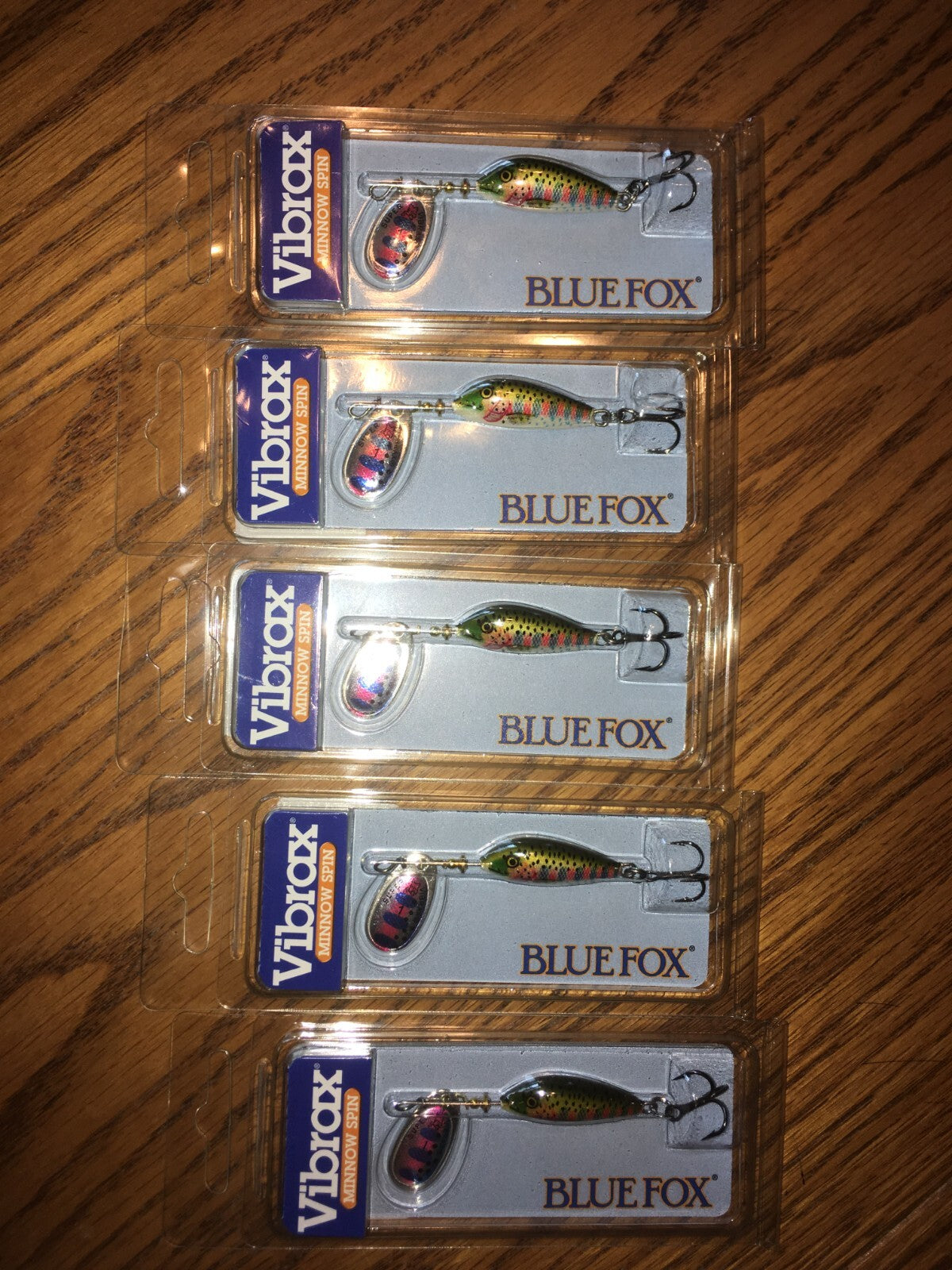 Rainbow Trout Colored Minnow Spin Lures - 5 Pack, 1/8 oz, #1 Blade