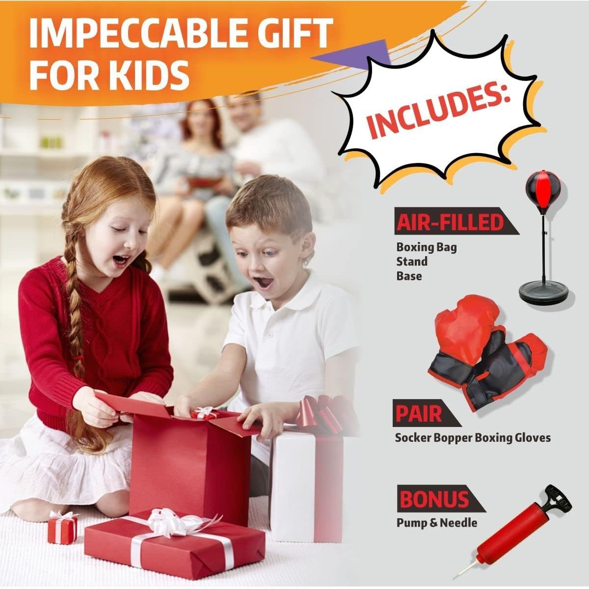 Kids Boxing Set with Punching Bag, Gloves & Wraps – Durable Adjustable Stand (34-44 in) Kids Toy