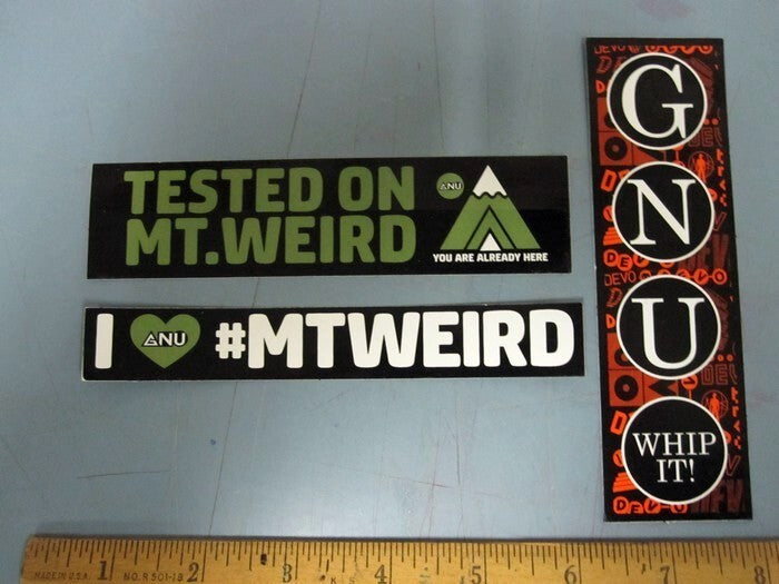 GNU Devo Whip It 2014 Snowboard Sticker Set - Weatherproof Vinyl, Mint Condition