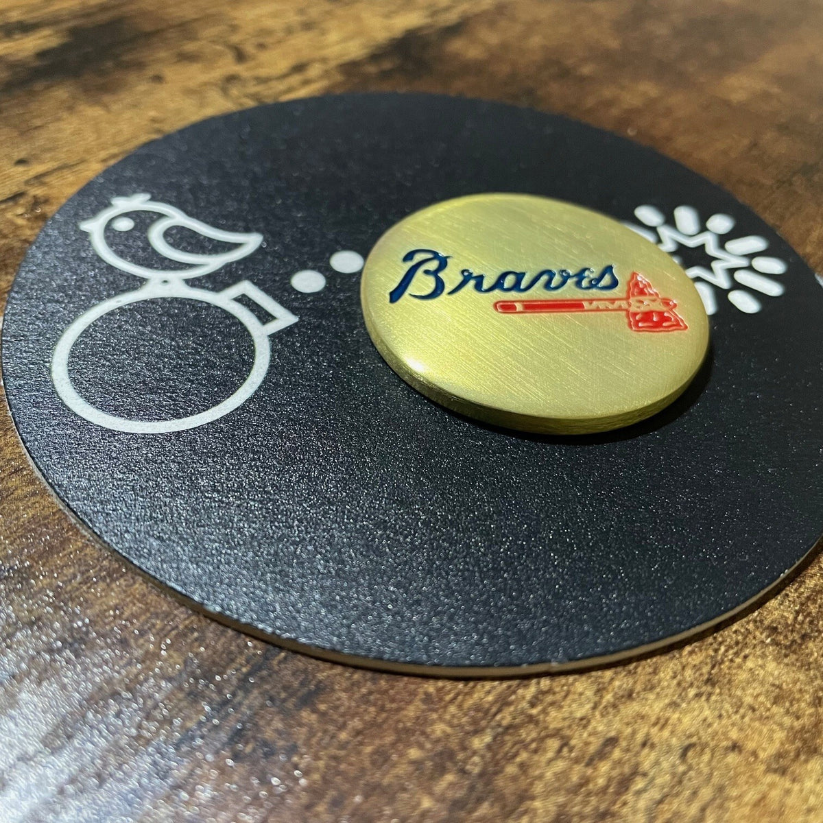 Laser Engraved Copper Golf Ball Marker with Atlanta Braves Logo - 1.5 Inch