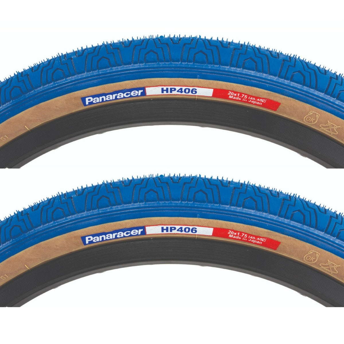 BMX Bicycle Tires 20x1.75 Blue & Tan Gumwall Pair - Wire Bead