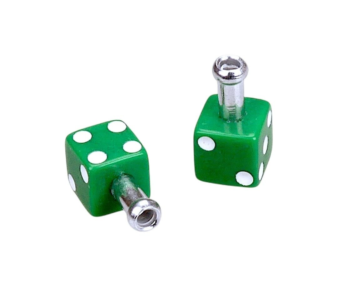 Bicycle Brake Cable End Tips - Green with White Pips, 8mm Dice, Pair